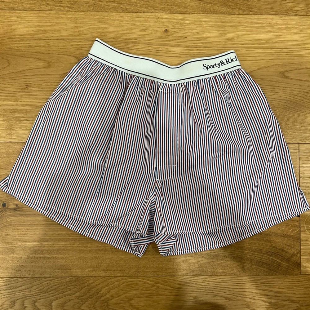 Sporty & Rich Navy Red and White Striped Shorts